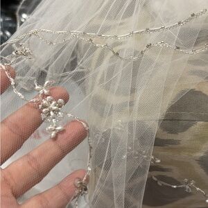 David's Bridal White Tiered Embellished Gown for Bride